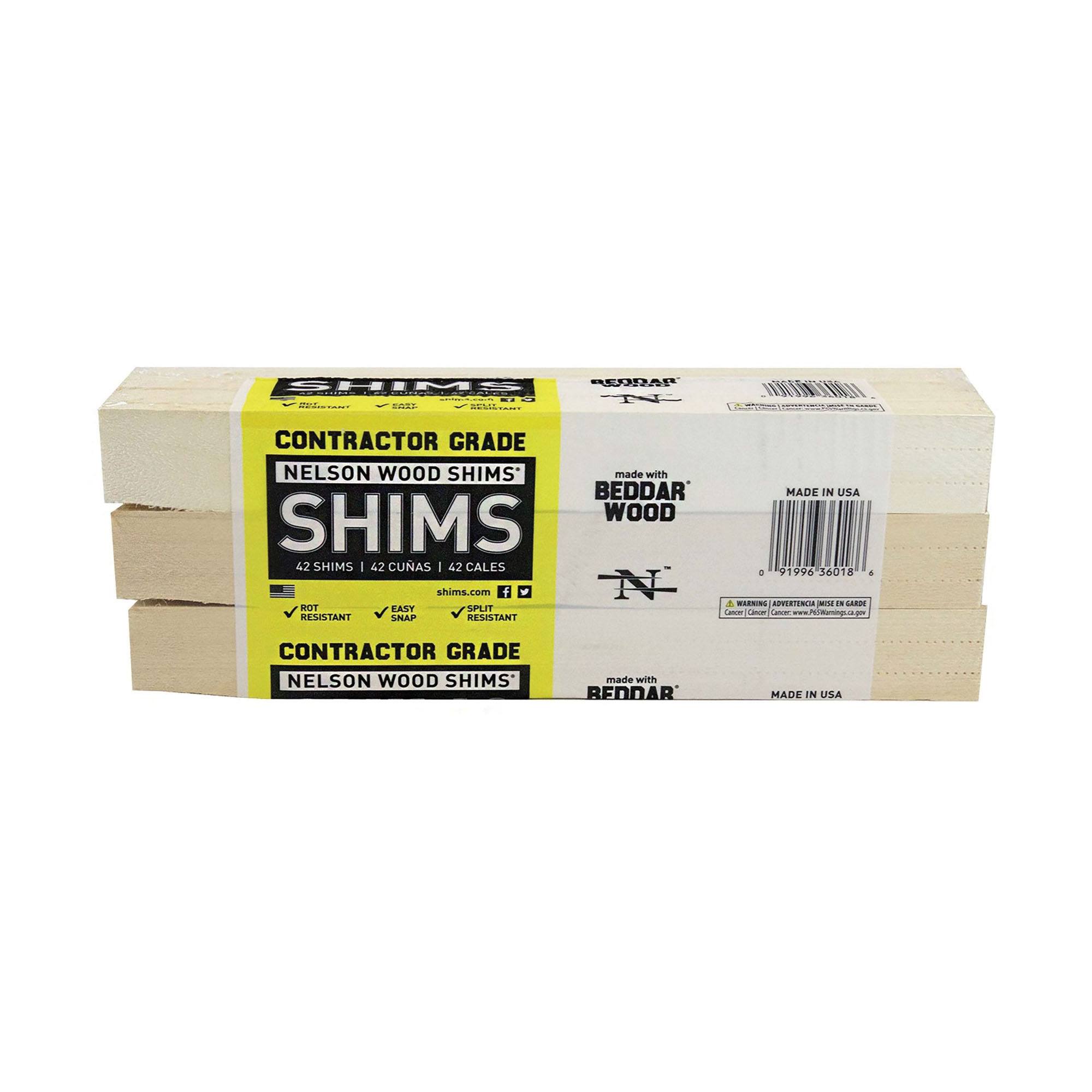 Shims, Nelson, 12 in L, 1-3/8 in W, Beddar Wood, Gold/Yellow 42PK - 2