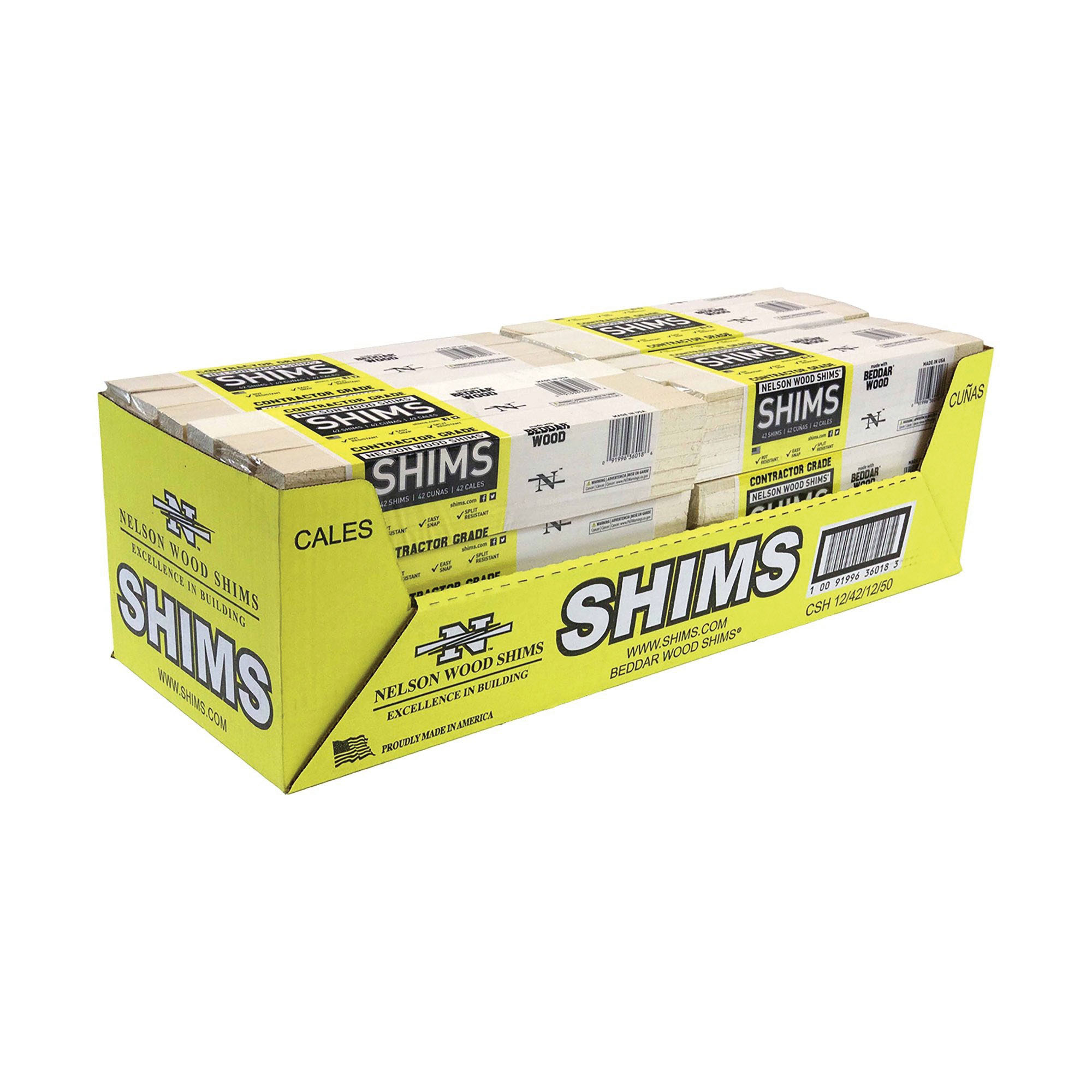 Shims, Nelson, 12 in L, 1-3/8 in W, Beddar Wood, Gold/Yellow 42PK - 5