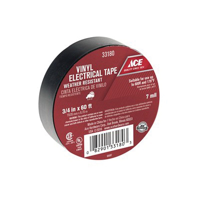 ACE 299008 Electrical Tape, 60 ft L, 3/4 in W, Vinyl Backing, Black - 2