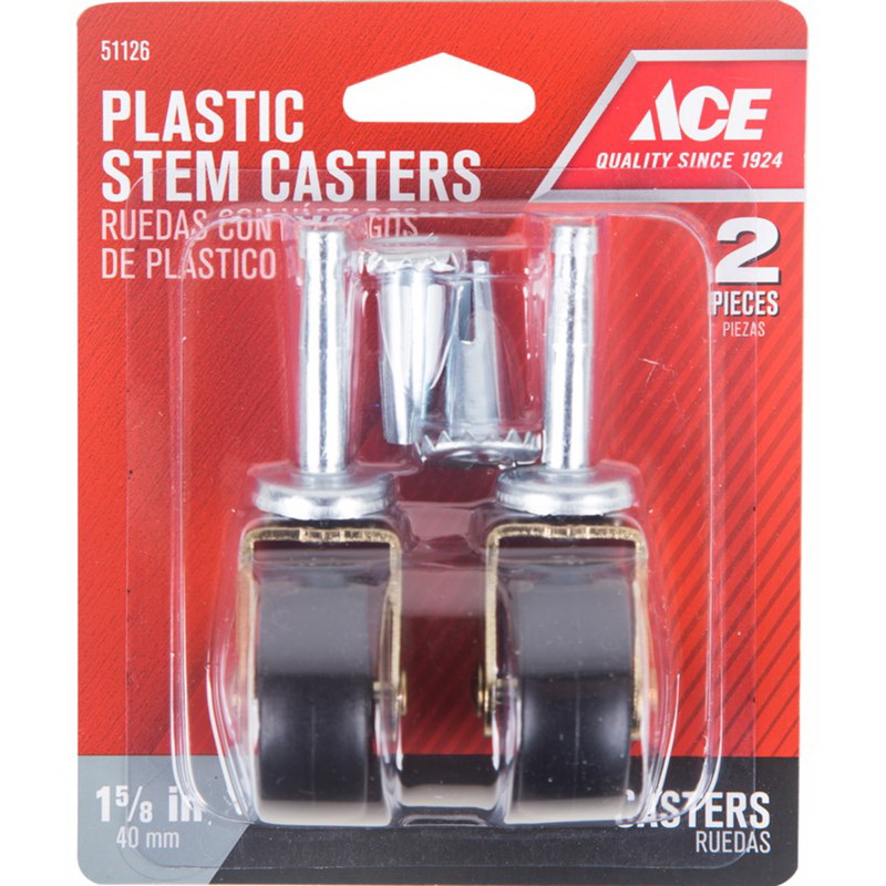 9559/ACE Swivel Caster Wheel, 1-1/2 in Dia Wheel, Plastic Wheel, Black/Silver, 50 lb