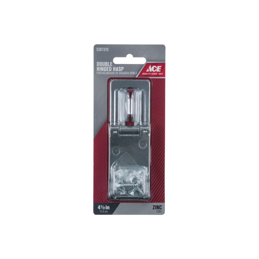 Safety Hasp, Ace, 4-1/2 in L, Zinc, Double Hinge, Fixed Staple - 2