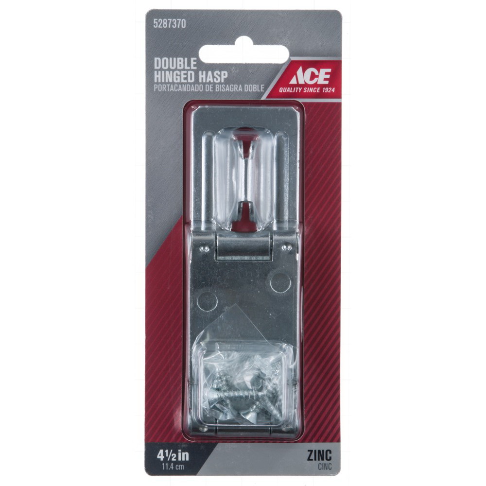 Safety Hasp, Ace, 4-1/2 in L, Zinc, Double Hinge, Fixed Staple - 3
