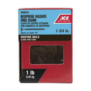 ACE 5096854 Roofing Nail, 1-3/4 in L, Round Head, Steel, Silver - 2