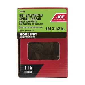 Ace 16D 3-1/2 in. Deck Hot-Dipped Galvanized Steel Nail Flat Head 5 lb Ace 16D 3-1/2 in. Deck Hot-Dipped Galvanized Steel Nail Flat Head 5 lb