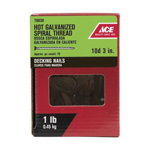 ACE 78830 Deck Nail, 10D, 3 in L, Steel, Flat Head, Spiral Shank, Silver, 1 lb - 2