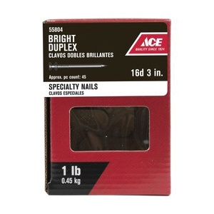 ACE 55804 Duplex Nail, 16D, 3 in L, Steel, Bright, Double Head, Thin Shank, Silver, 1 lb - 2