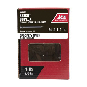 ACE 55802 Duplex Nail, 8D, 2-1/4 in L, Steel, Bright, Double Head, Thin Shank, Silver, 1 lb - 2