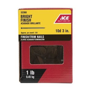 ACE 53368 Finishing Nail, 10D, 3 in L, Steel, Bright, Countersunk Head, Smooth Shank, Silver, 1 lb - 2