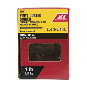 ACE 53367 Sinker Nail, 20D, 3-3/4 in L, Steel, Vinyl-Coated, Checkered Head, Smooth Shank, Silver, 1 lb - 2