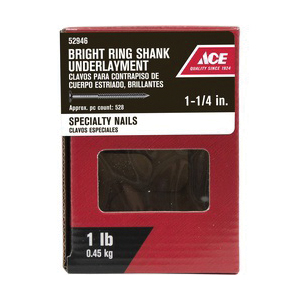 ACE 52946 Underlayment Nail, 3d, 1-1/4 in L, Steel, Bright, Round Head, Annular Ring Shank, Black, 1 lb - 2