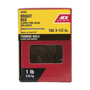 ACE 52250 Framing Nail, 16D, 3-1/2 in L, Steel, Bright, Flat, Round Head, Smooth Shank, Silver, 1 lb - 2