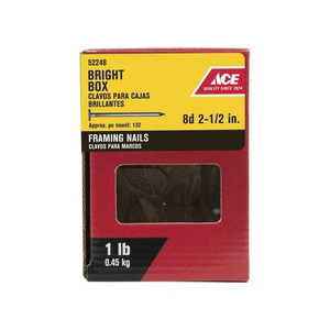 ACE 52248 Framing Nail, 8D, 2-1/2 in L, Steel, Bright, Flat Head, Smooth Shank, Silver, 1 lb - 2
