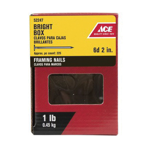 ACE 52247 Framing Nail, 6D, 2 in L, Steel, Bright, Flat Head, Smooth Shank, Silver, 1 lb - 2