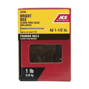 ACE 52246 Framing Nail, 4D, 1-1/2 in L, Bright, Flat, Round Head, Smooth Shank, 1 lb - 2