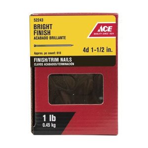 ACE 52243 Finishing Nail, 4D, 1-1/2 in L, Steel, Bright, Countersunk Head, Round, Smooth Shank, Silver, 1 lb - 2