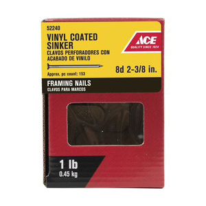 ACE 52240 Sinker Nail, 8D, 2-3/8 in L, Vinyl-Coated, Checkered, Round Head, Smooth Shank, Yellow, 1 lb - 2