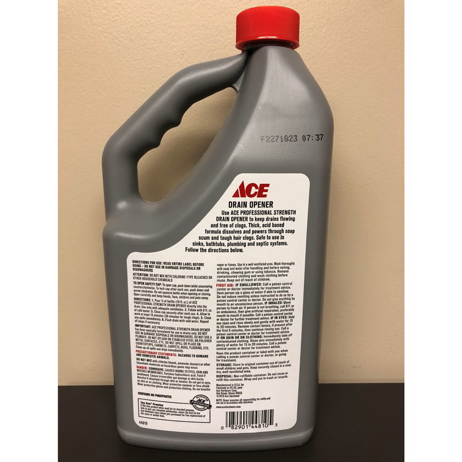 ACE DO64ACE Drain Cleaner, 64 oz, Liquid, Acidic, Clear/Pale Yellow - 2