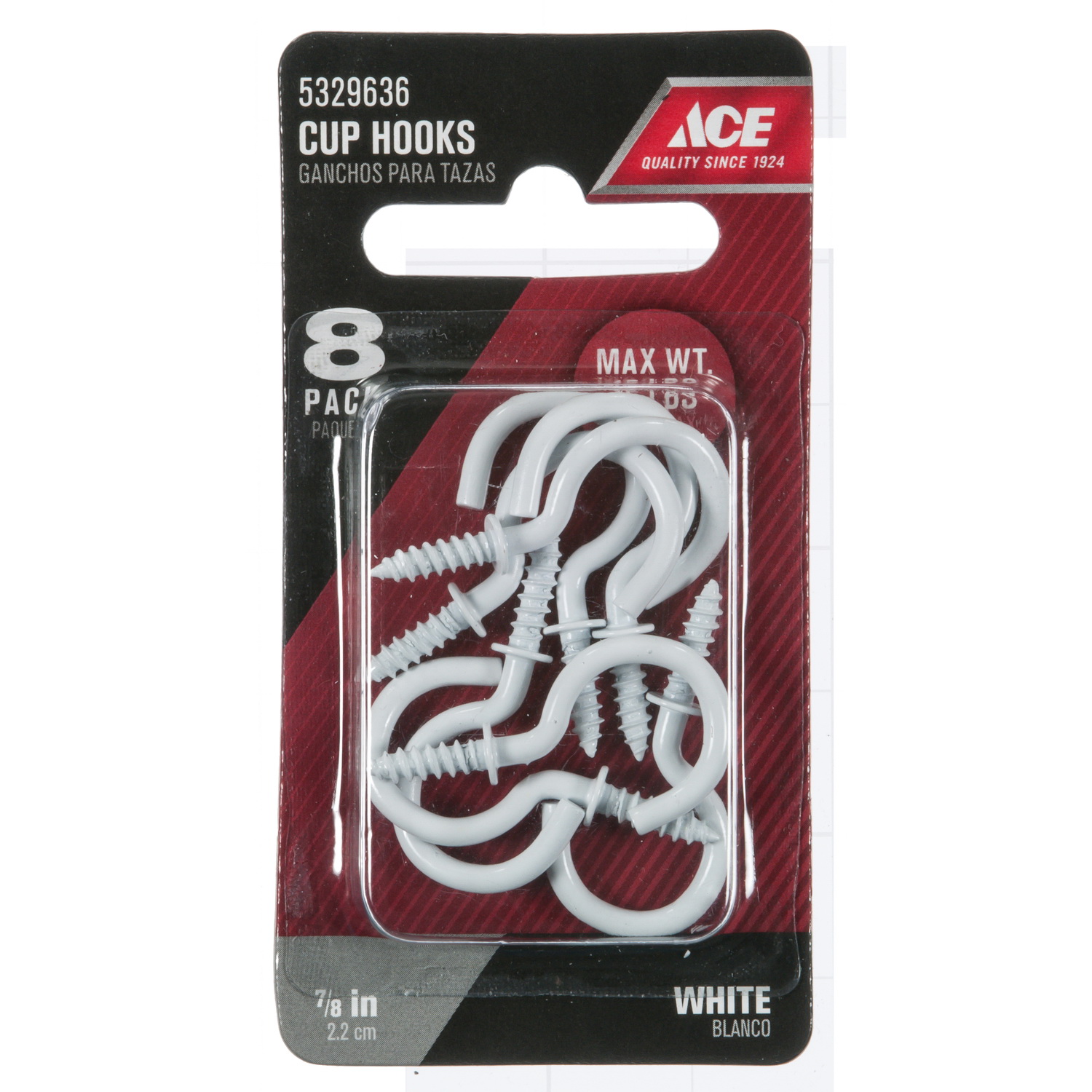 ACE 01-3477-502 Cup Hook, 3/32 in Thread, 7/8 in L, Steel - 2