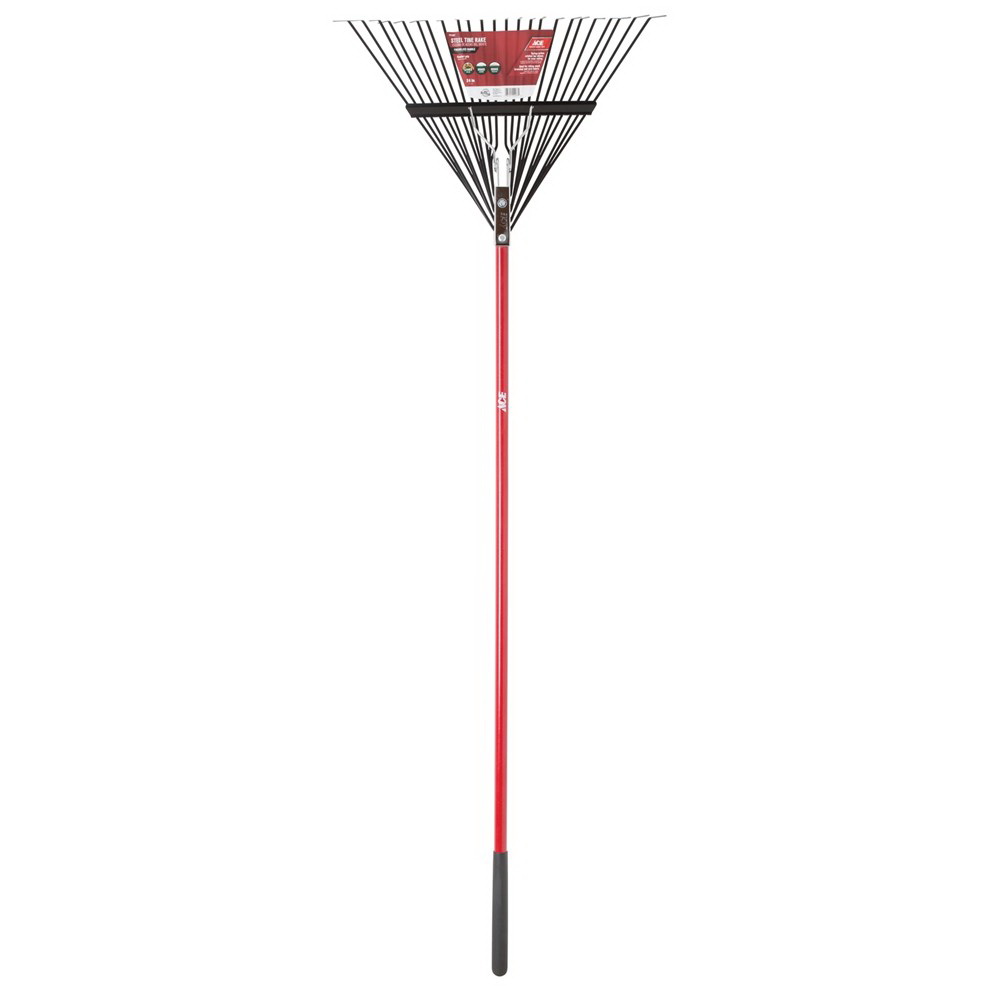 Leaf Rake, Ace, Steel Tine, 24 in W, 24-Tine, Fiberglass Handle, 54 in L Handle - 1