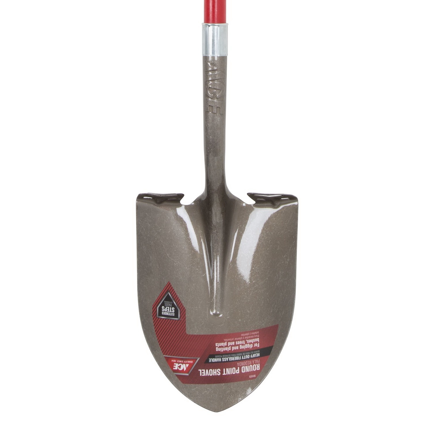 Round Point Shovel, Ace, 9 in W Steel Blade, 48 in L Fiberglass Handle - 4