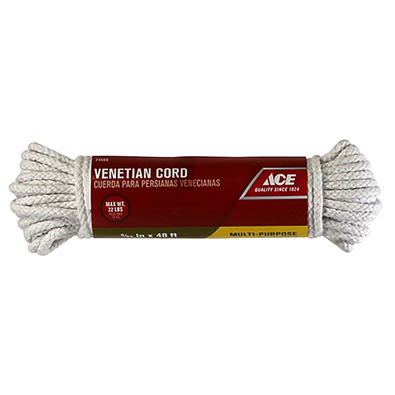 ACE 71555 Venetian Cord, 9/64 in Dia, 48 ft L, 22 lb Working Load, Cotton, Natural - 1