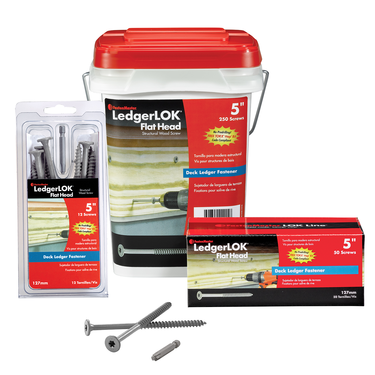 Ledgerlok Structural Screw, Fastenmaster, 5 in L, Flat Head, Torx TTap Drive, Gray Ext. Coating, 50 pk - 3