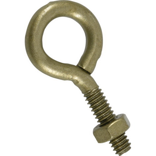 Hillman 322609 Series Eye Bolt with Hex Nut, 2 in OAL, 1/4 in Thread, Coarse Thread, Steel, Gold