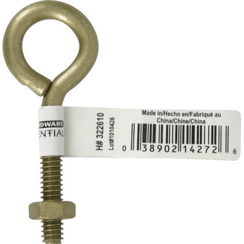 Hillman 322610 Series Eye Bolt with Hex Nut, 2-1/2 in OAL, 1/4 in Thread, Coarse Thread, Steel, Gold
