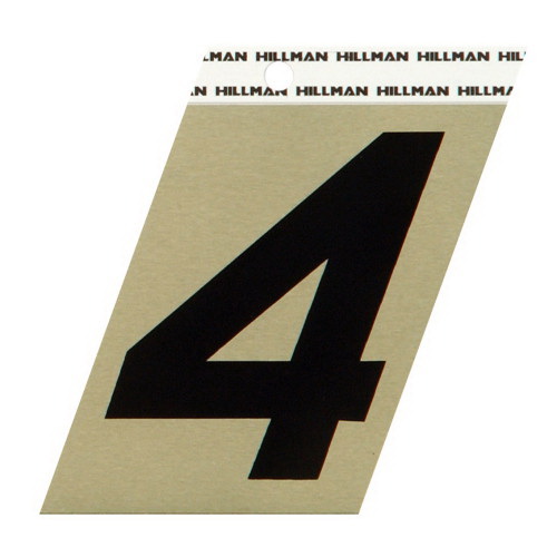 Hillman 840560 Angle-Cut Number, Character: 4, 3 in H Character, Black Character, Gold Background, Aluminum