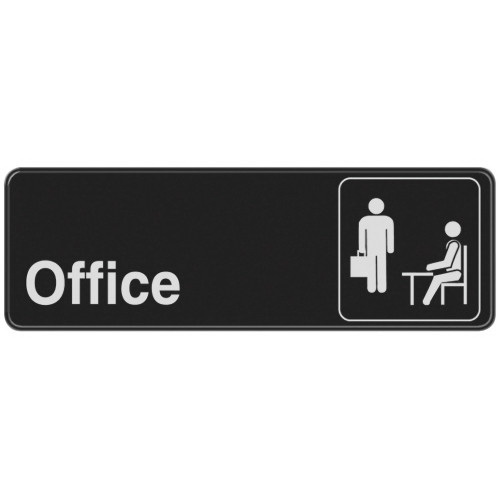 Hillman 841754 Sign, Office, Black Background, Plastic, 3 x 9 in Dimensions