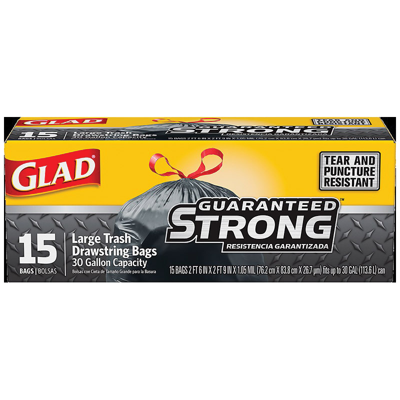 Glad 78966 Trash Bag, 30 gal, Black, 30 x 33 in, Plastic