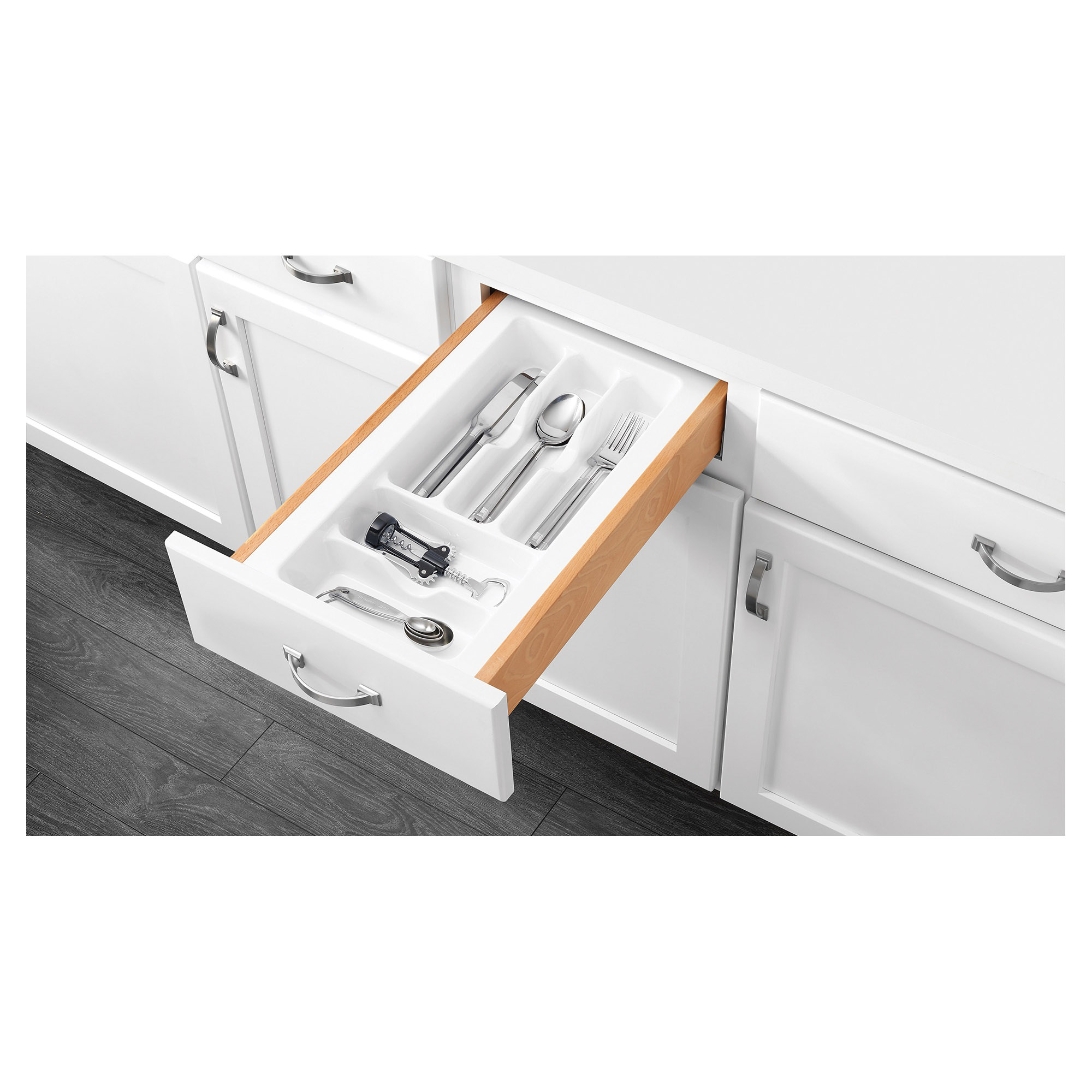 Cutlery Tray Insert, Rev-A-Shelf, 6-Compartment, Polystyrene, Textured, White, 21-1/4 in L - 2