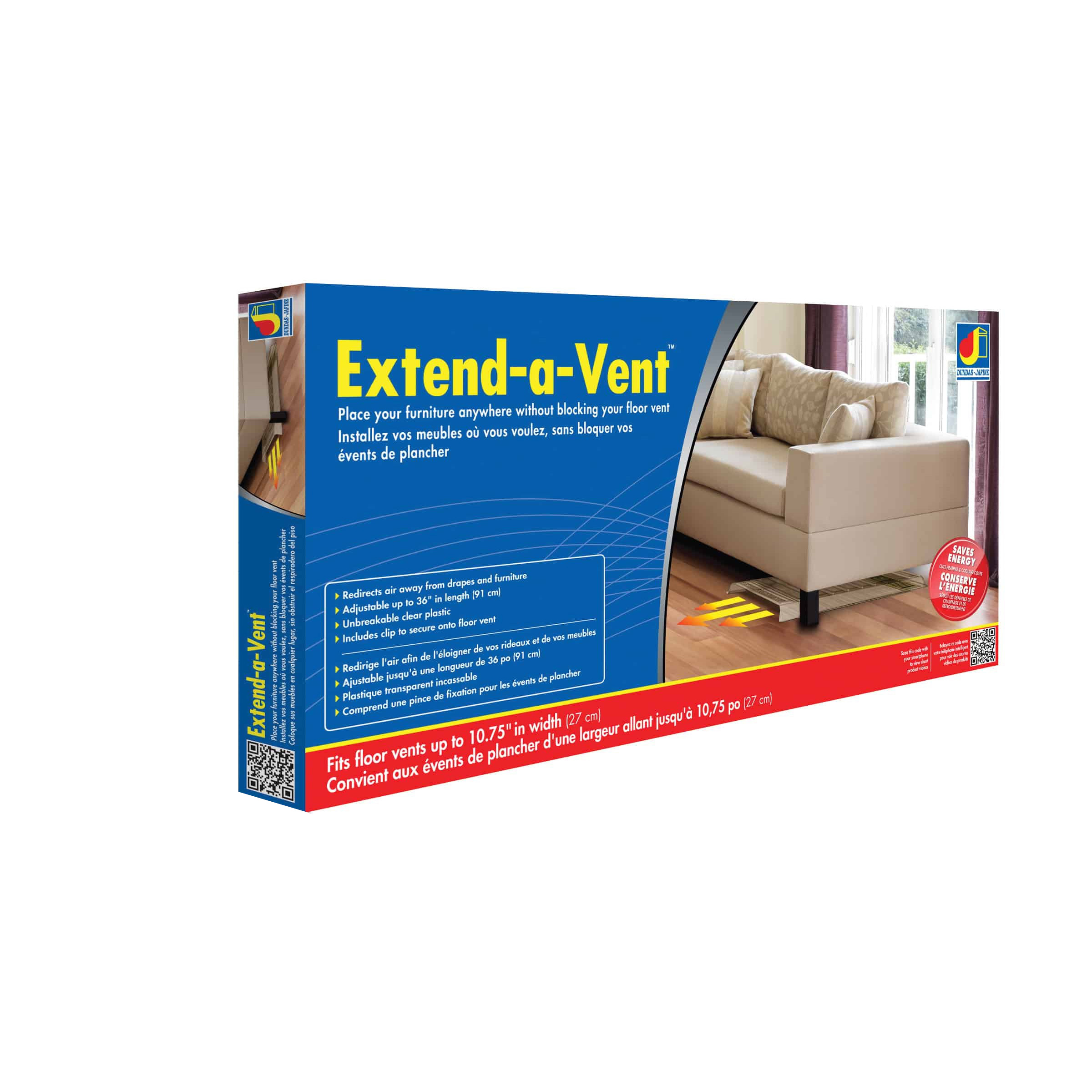 Extend-A-Vent Air Deflector, Dundas Jafine, 36 in L, 10-3/4 in W, Plastic, Clear - 3