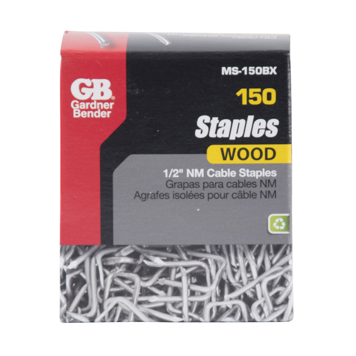 Staple, Gardner Bender, 1/2 in W Crown, Metal/Steel, 150pk - 2