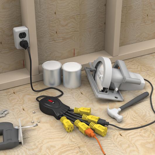 Squid Outlet Multiplier, Stanley, Power Cable, 14/3 AWG Cable, 15 A, 125 V, Black/Yellow - 2