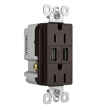 Radiant Outlet with USB Charger, Pass & Seymour, 15 A, 125 V, NEMA: NEMA 5-15R, Dark Bronze - 2