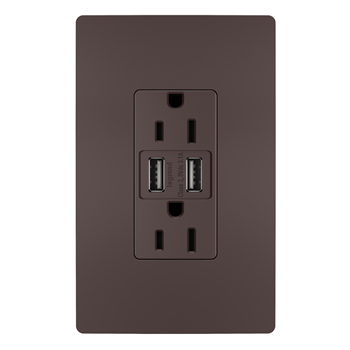 Radiant Outlet with USB Charger, Pass & Seymour, 15 A, 125 V, NEMA: NEMA 5-15R, Dark Bronze - 4