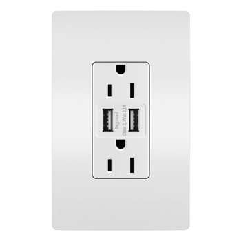 Radiant Outlet with USB Charger, Pass & Seymour, 15 A, 125 V, NEMA: NEMA 5-15R, White - 4