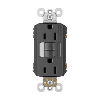 Radiant GFCI Outlet, Pass & Seymour, 125 VAC, 15 A, NEMA: NEMA 5-15R, Back and Side Wiring, Black - 2