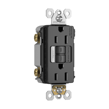 Radiant GFCI Outlet, Pass & Seymour, 125 VAC, 15 A, NEMA: NEMA 5-15R, Back and Side Wiring, Black - 3