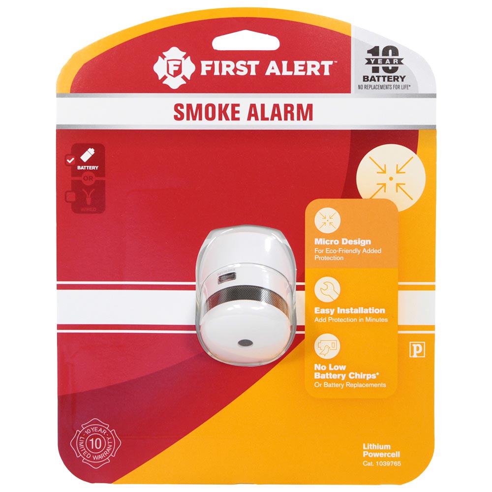 First Alert 1039765 Micro Smoke Alarm, 3 V, Photoelectric Sensor, 85 dB, Alarm: Audible, White