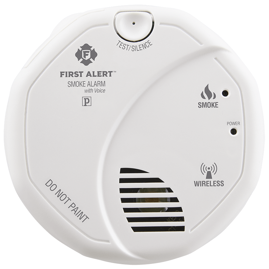 First Alert 1039826 Wireless Smoke Alarm with Voice Location, 3 V, Photoelectric Sensor, 85 dB, Alarm: Audible, White