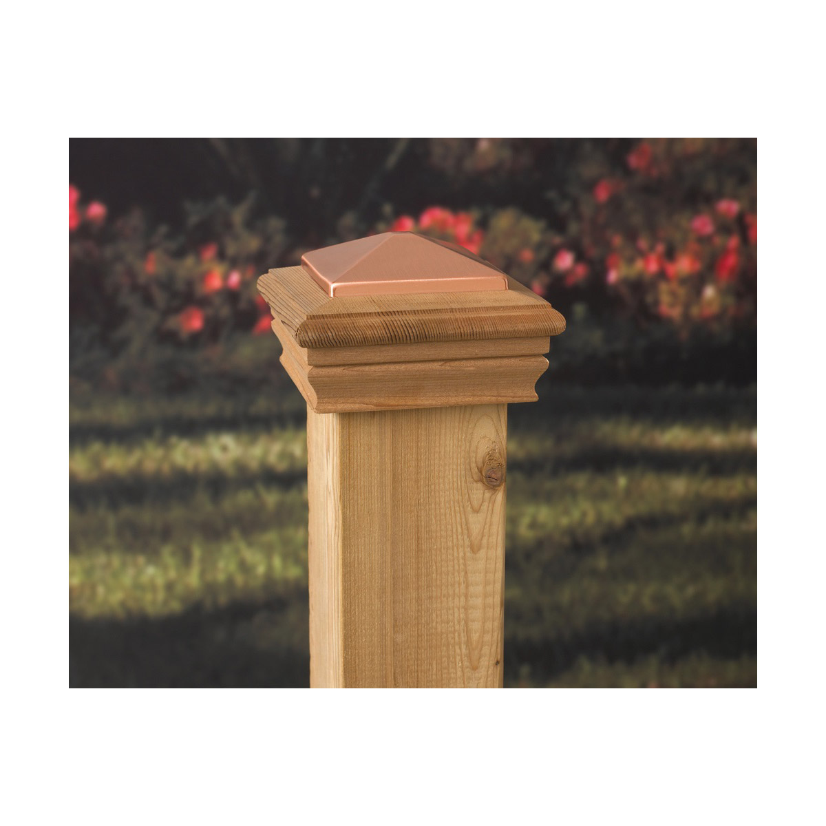 4 in X 4 in Pyramid Post Cap, Deckorators, Cedar/Plastic, Copper - 2