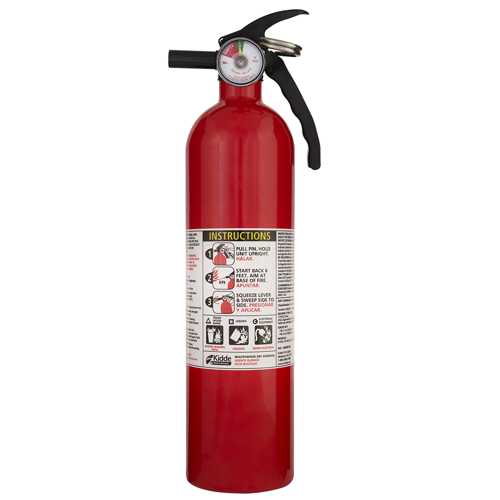 Kidde 466142MTL Fire Extinguisher, Monoammonium Phosphate, 1-A:10-B:C, Class A, Class B, Class C Class