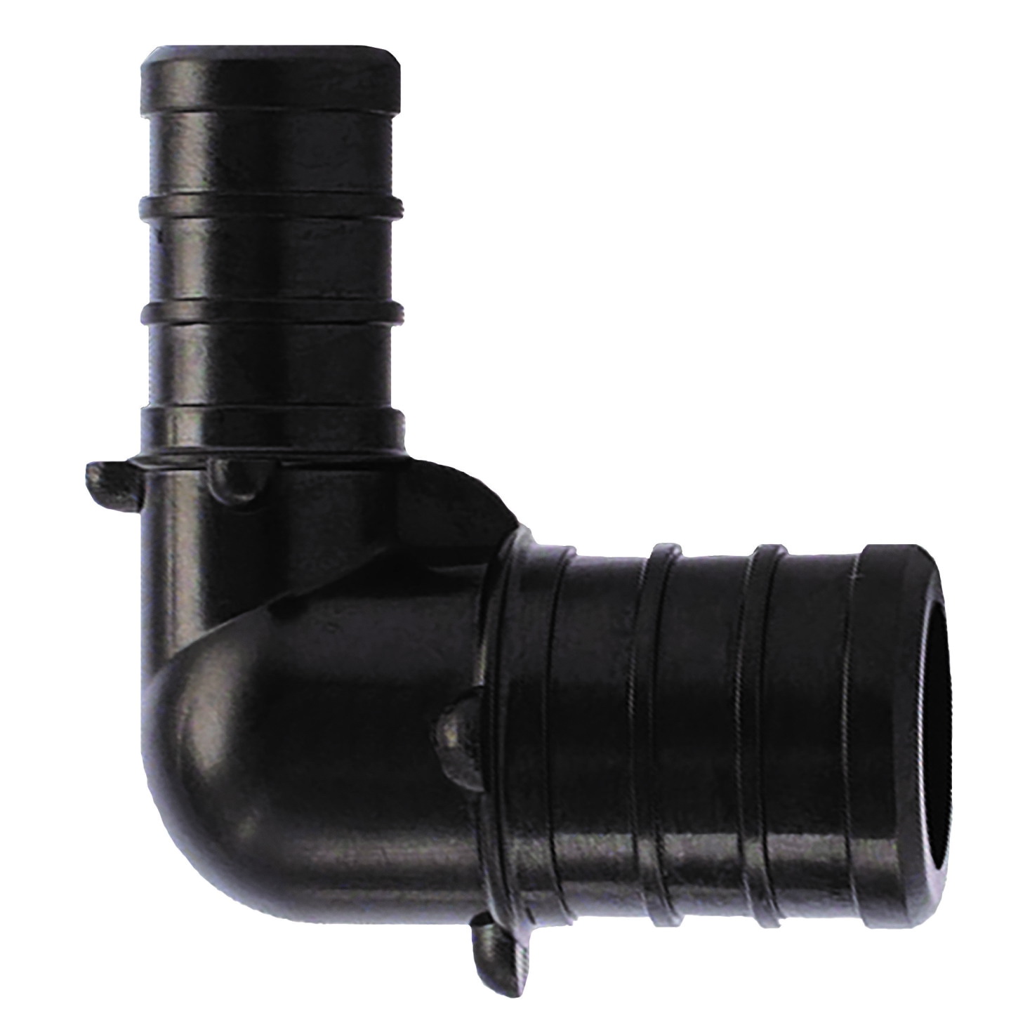 PXPAE12345PK Pipe Elbow, 1/2 x 3/4 in, Barb, 90 deg Angle, Plastic, Black, 200 psi Pressure