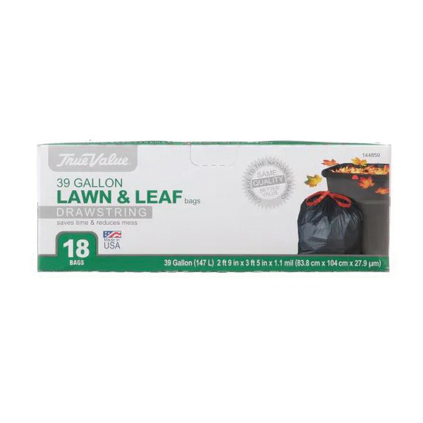 True Value Lawn & Leaf Drawstring Trash Bags, Black, 39 Gallons, 18-Ct.
