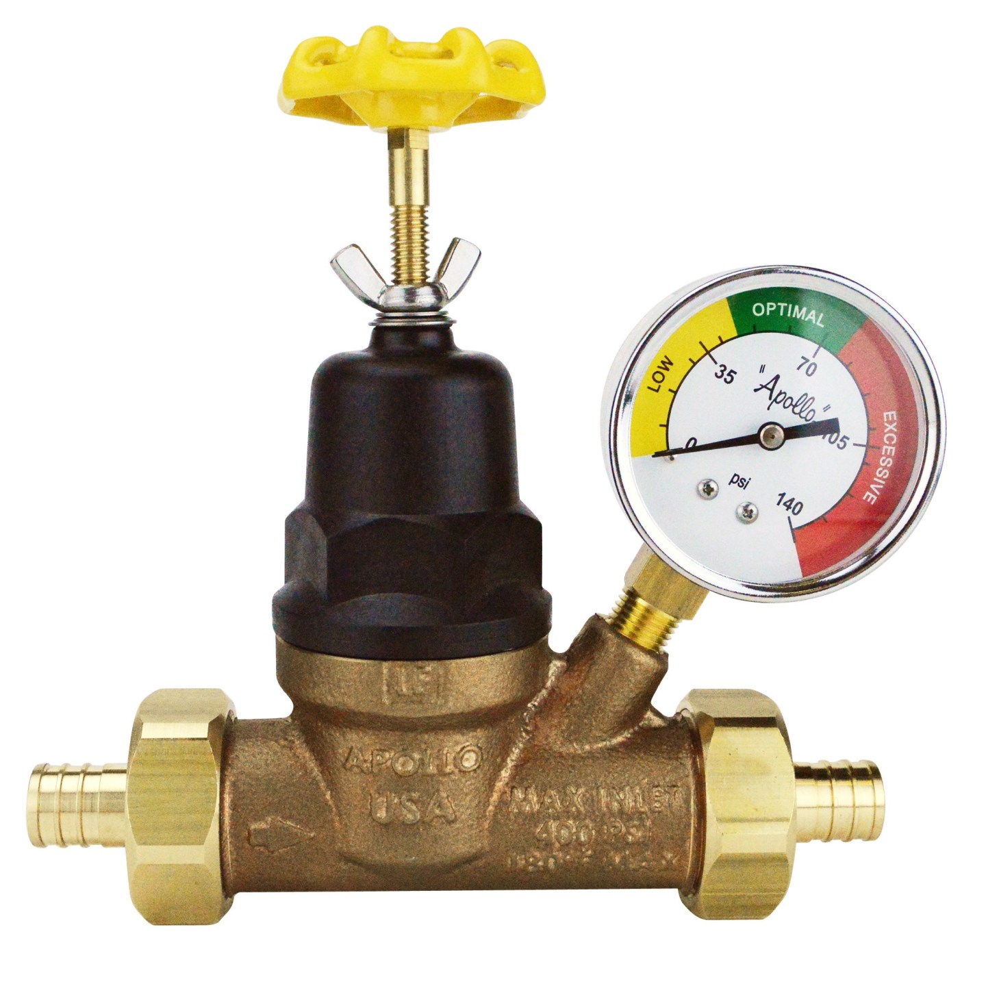 APXPRV34WG Pressure Reducing Valve with Gauge, 3/4 in Connection, PEX Barb, 15 to 75 psi Regulating, 27 gpm
