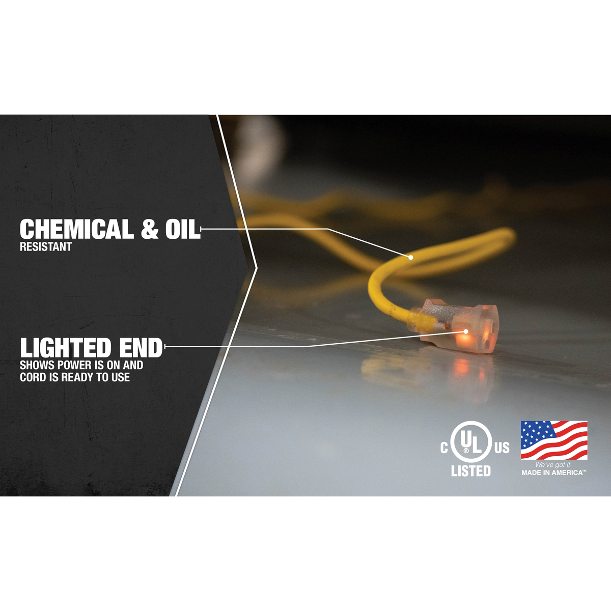 CCI 1489SW0002 Outdoor Extension Cord, 14 AWG Cable, 100 ft L, 15 A, 125 VAC, Yellow