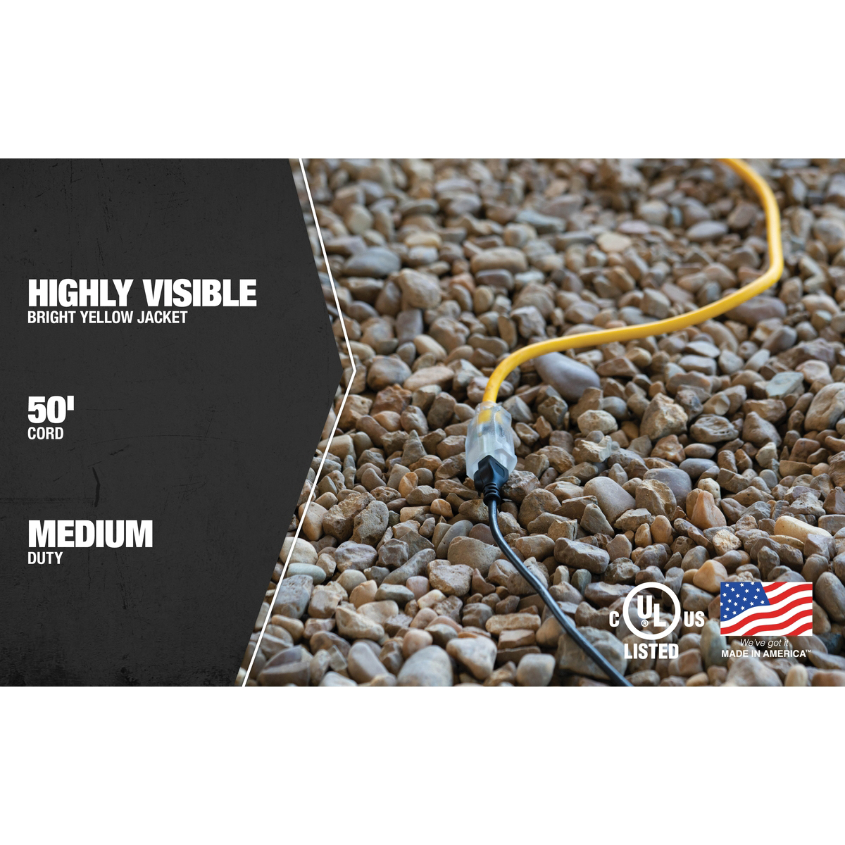 CCI 1489SW0002 Outdoor Extension Cord, 14 AWG Cable, 100 ft L, 15 A, 125 VAC, Yellow