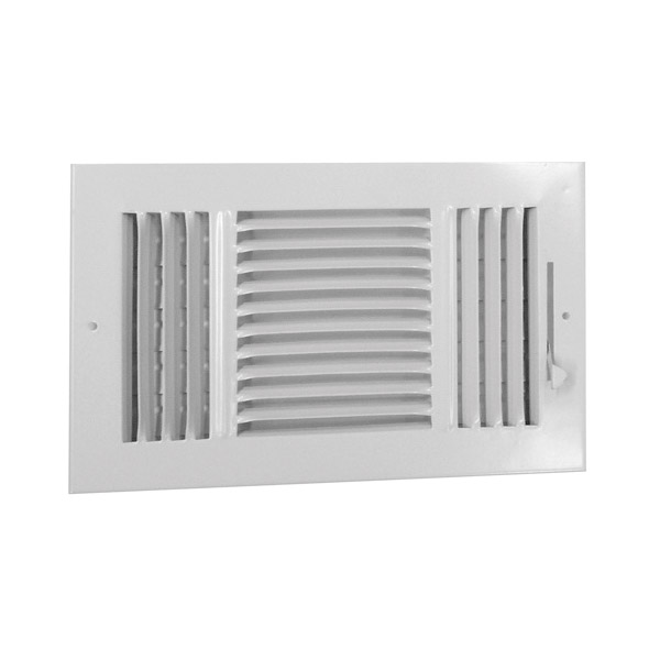 383W12X6-R Sidewall Register, 7-1/2 in W, 40 deg Air Deflection, 3-Way, Steel, White